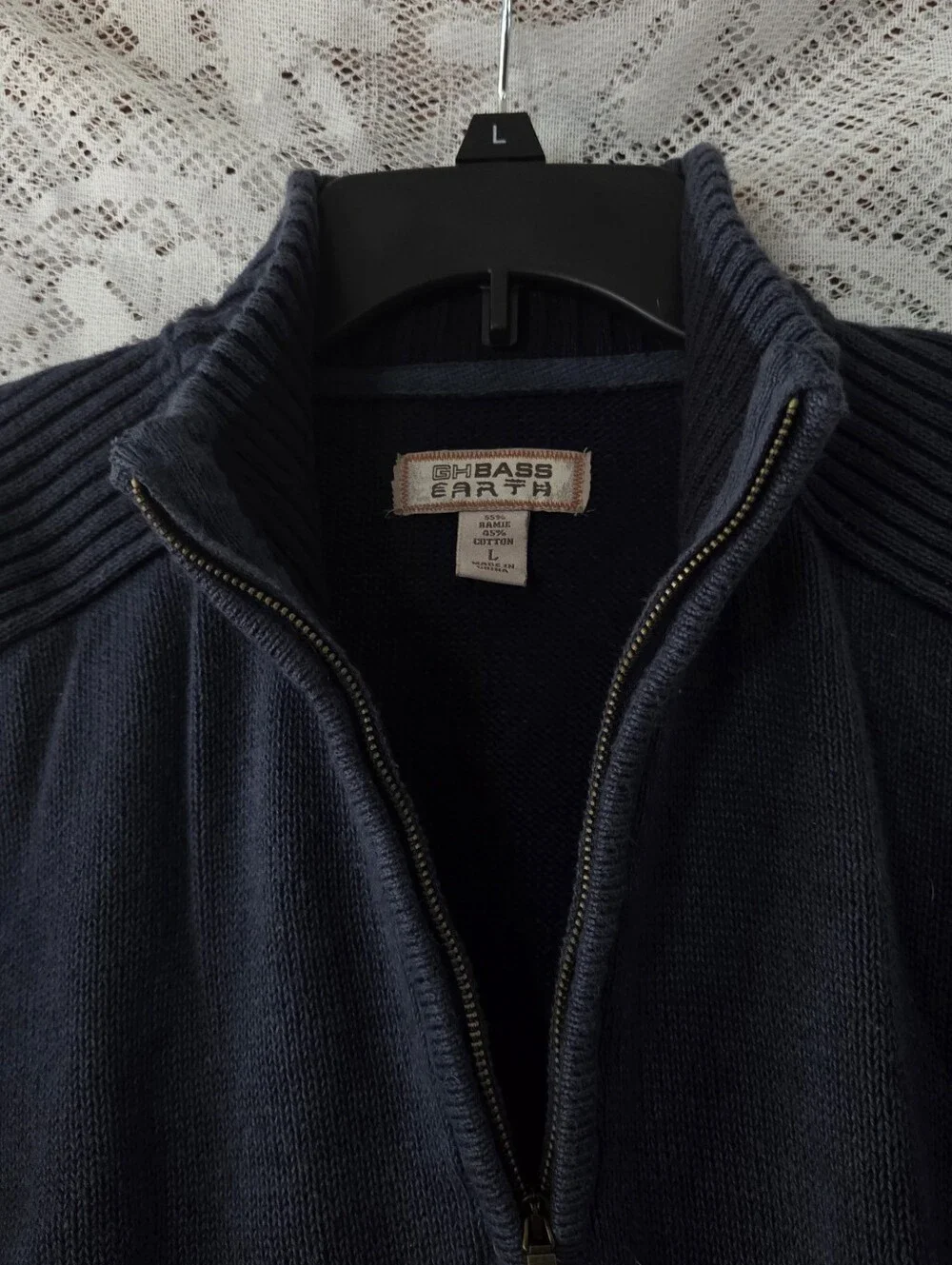 GH Bass Earth Navy Half-Zip Sweater LG